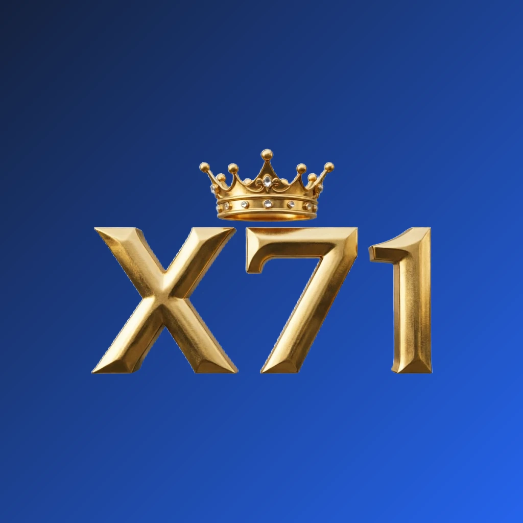 Luxury X71 logo with a gold metallic crown above the letters, featuring a royal design on a transparent background, ideal for a website header Luxury X71 logo with a gold metallic crown above the letters, featuring a royal design on a transparent background, ideal for a website header